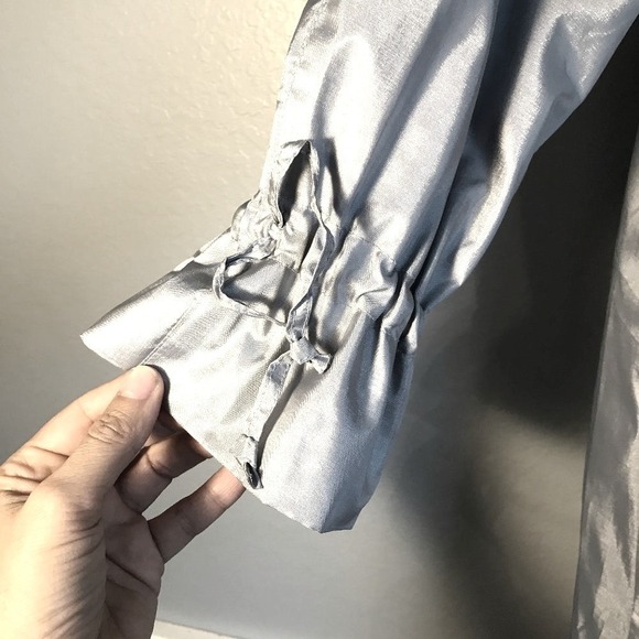 Vintage F.S.A. Collection Silver Swing Ruched Cuff & Collar Long Coat SZ 8 - Picture 3 of 8